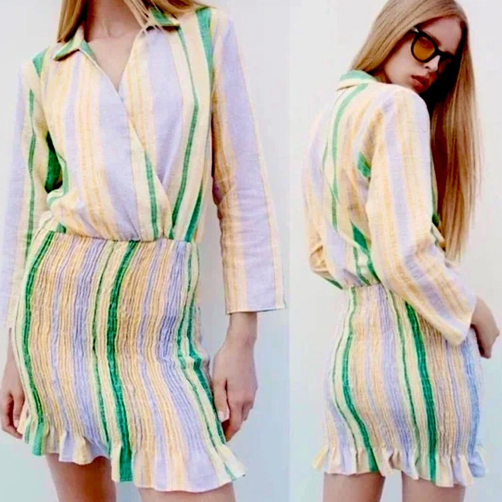 ZARA Multicolor Stripe Double Breasted Valery Dress